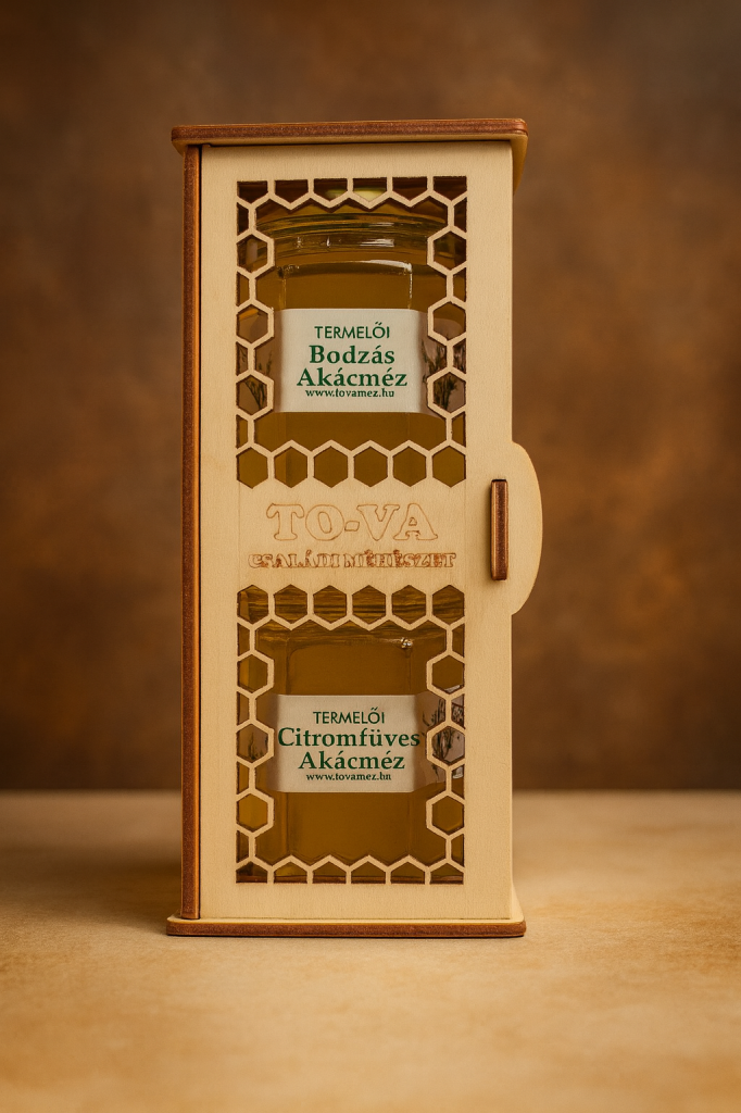 Ajándékcsomag – 2 × 150 g ízesített méz fa díszdobozban